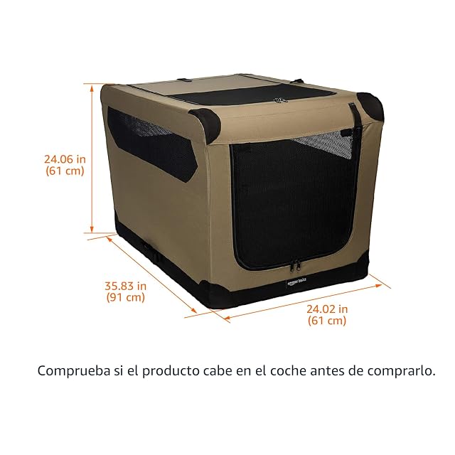 Foto 2 de 4 de Amazon Basics Transportín portátil plegable de 2 puertas para perros y gatos, Tan, L 91 cm x 61 cm x 61 cm