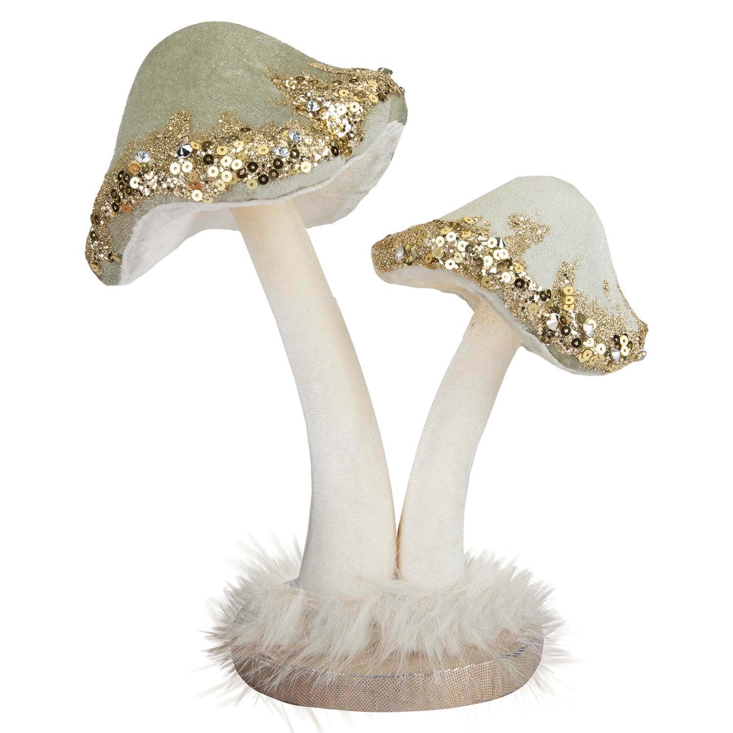 VFM e-Store - Christmas Velvet Mushroom Decoration Festive Indoor Xmas Ornaments - 21cm X 19cm Green X 1