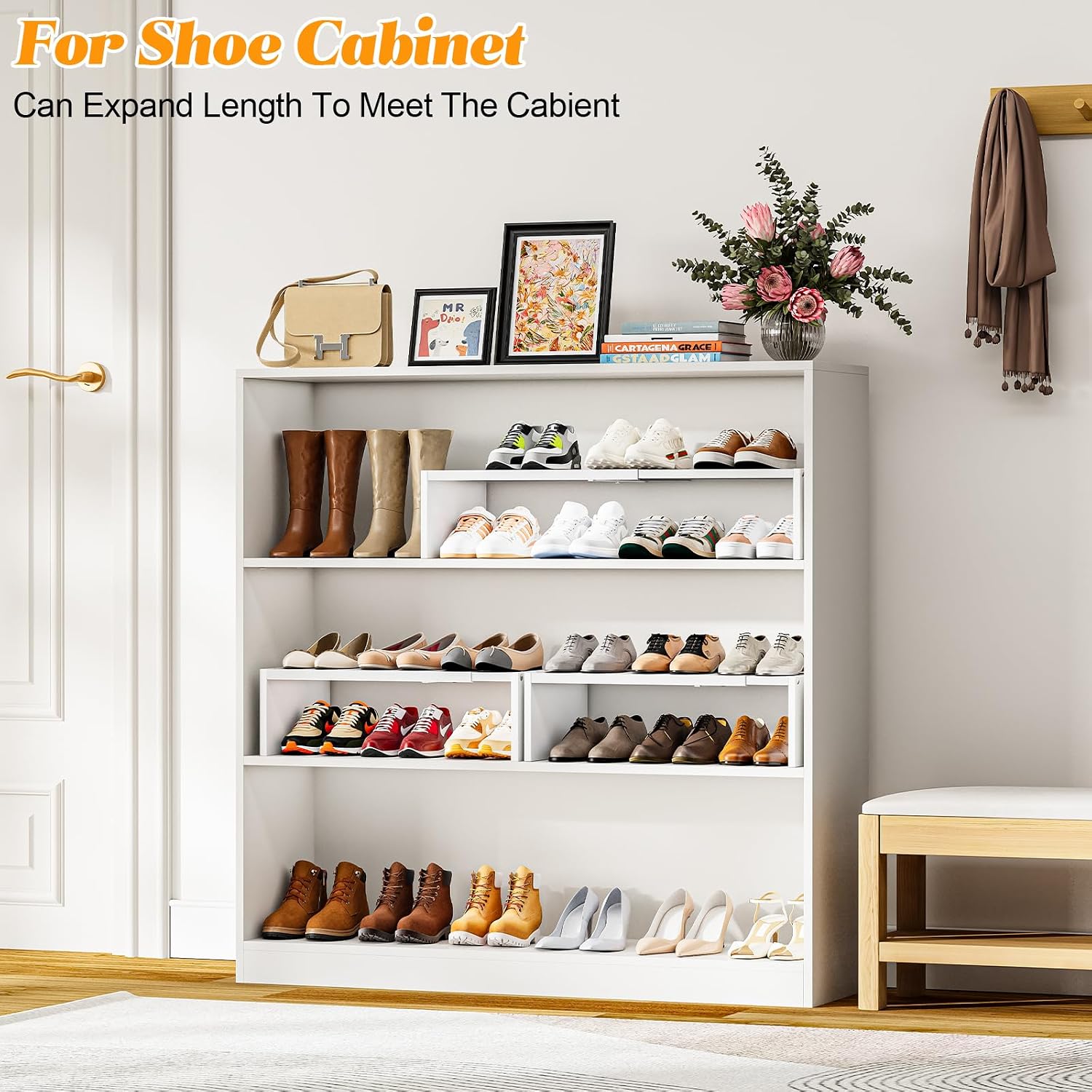 2 Pack Expandable Shoe Rack for Shoe Cabinet,White Shoe Shelf for Closet image 4