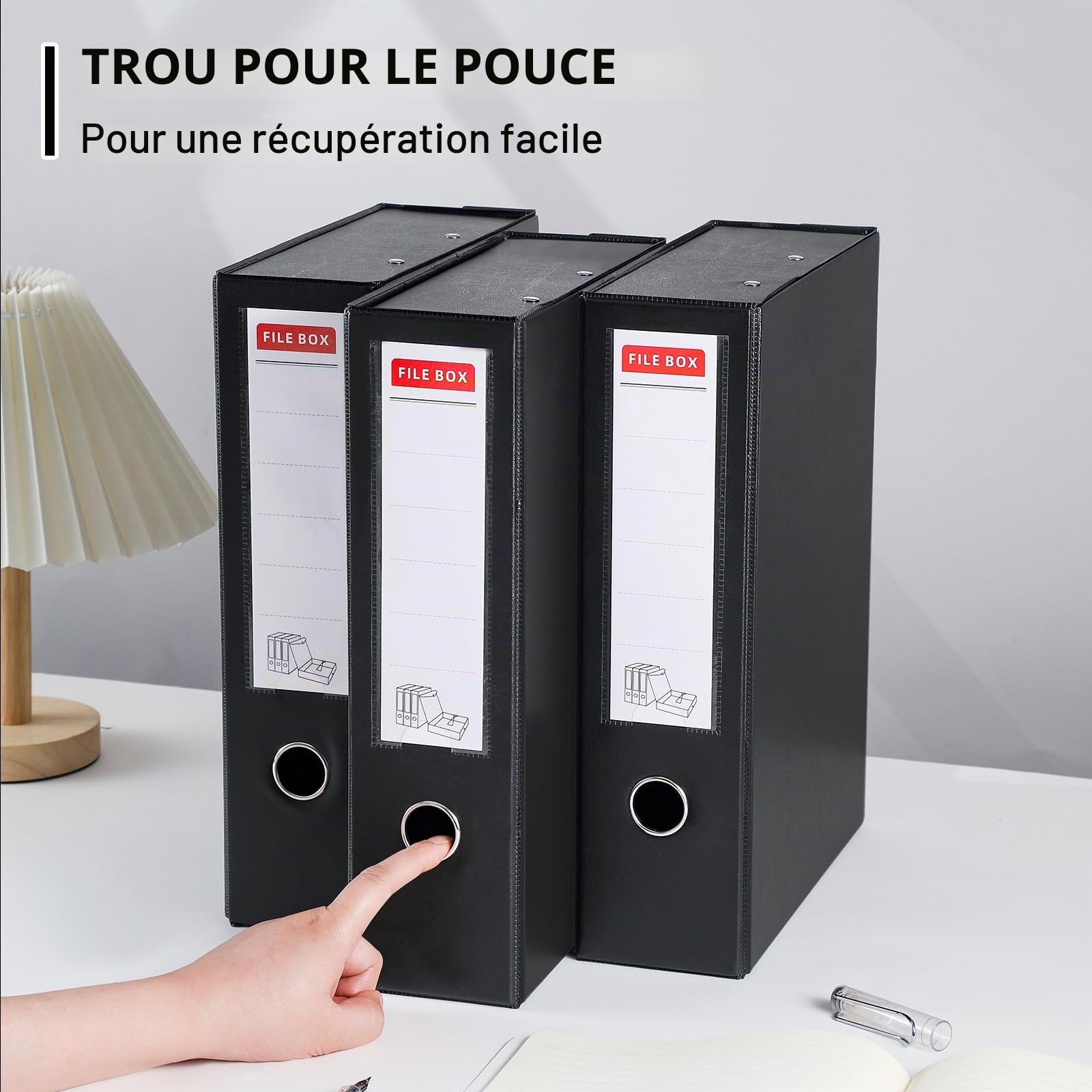 4PCS Boîtes de Classement A4, Dos de 88mm, pour Bureau école (Noir) | Boîte de Classement A4 en Plastique avec Couvercle, Boîte de Rangement