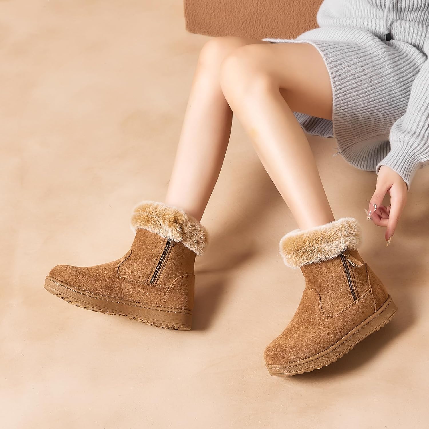 yageyan womens winter boots Mid calf snow booties fur lined womens warm ankle booties for outdoors - Image 4