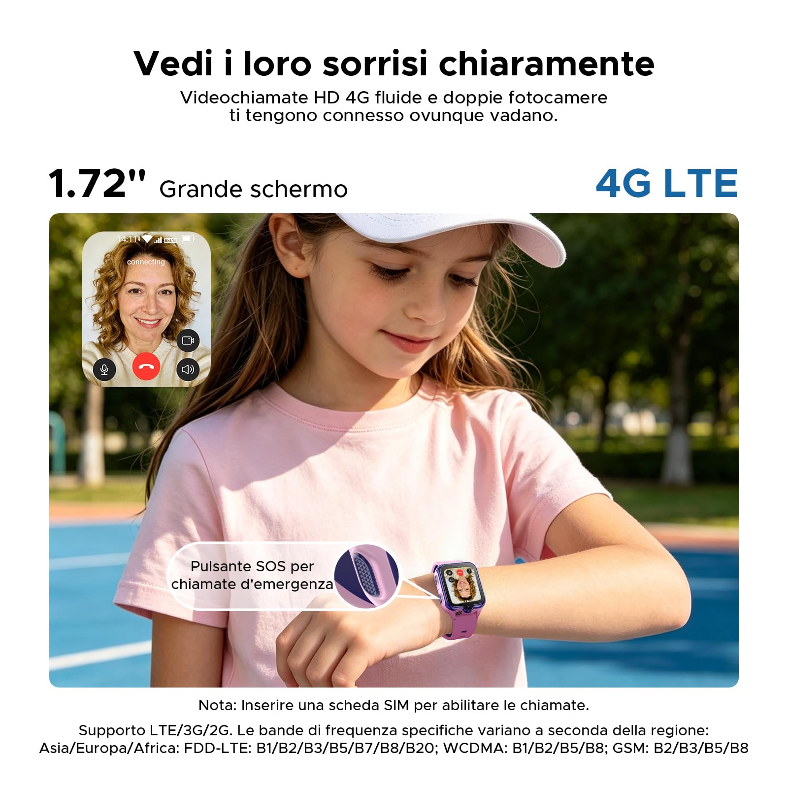 ANYSCENES3-Nero Smartwatch bambini 4G LTE, Videocall HD, GPS triplo, SOS e Controllo genitori, Doppia fotocamera, 16GB, IP68, 5 giorni