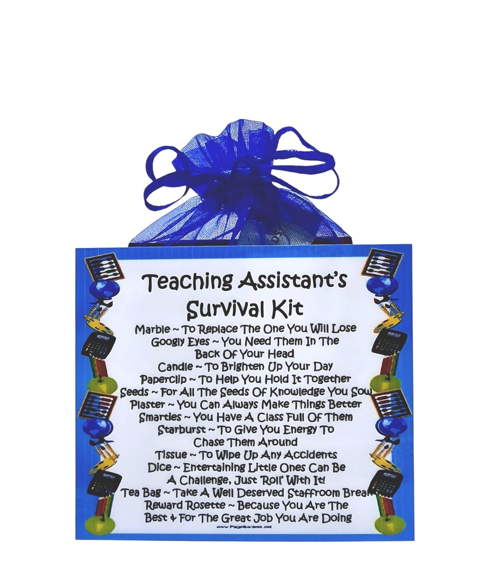 Teaching Assistant's Survival Kit (Blue) ~ Fun Novelty Gift & Greetings Card Alternative | Birthday Present | Thank You | Teaching Assistant Gift | Personalised Keepsake