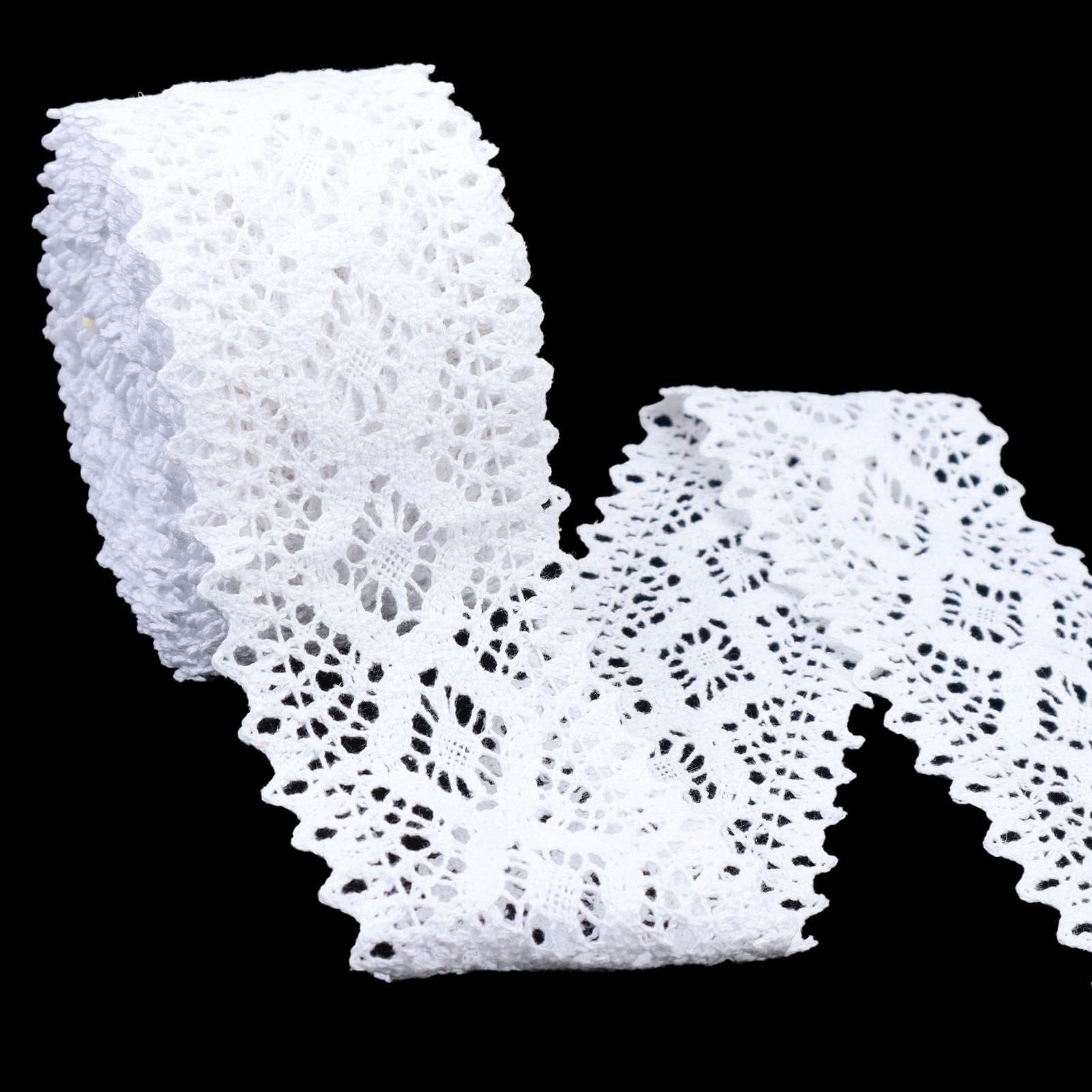 White Lace Ribbon 8 Yards Crochet Trim Cotton Sewing Lace for Crafts, Gift Package Wrapping, Bridal Wedding Decoration, Scrapbooking Supplies