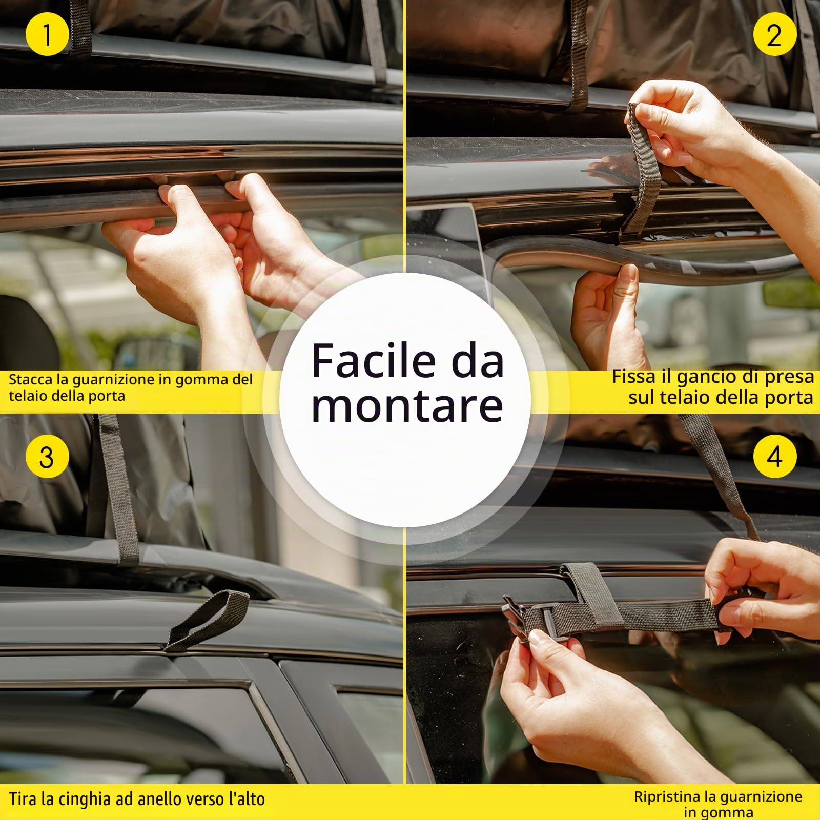 SOARS Box Tetto Auto 600 Litri, Portapacchi Auto Tetto 100 X 130 X 44 CM, Impermeabile con Tappetino Antiscivolo e Borsa per il Trasporto, Porta Bagagli Universale per Auto, SUV (Nero+Giallo-600L)