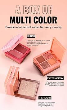 Three in One Face Makeup Plate Eyes Shadow, Powder Blusher, High Gloss Multi-function Makeup Set Matte Pearl Makeup Effect (01)
