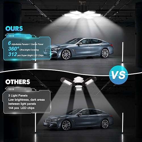 Miniatura 4 de LED Garage Light Bulbs, 100W 10000LM Garage Lights Ceiling Led with 5 Adjustable Panels, 6000K E26E27 Screw in Shop Lights for Garage Workshop