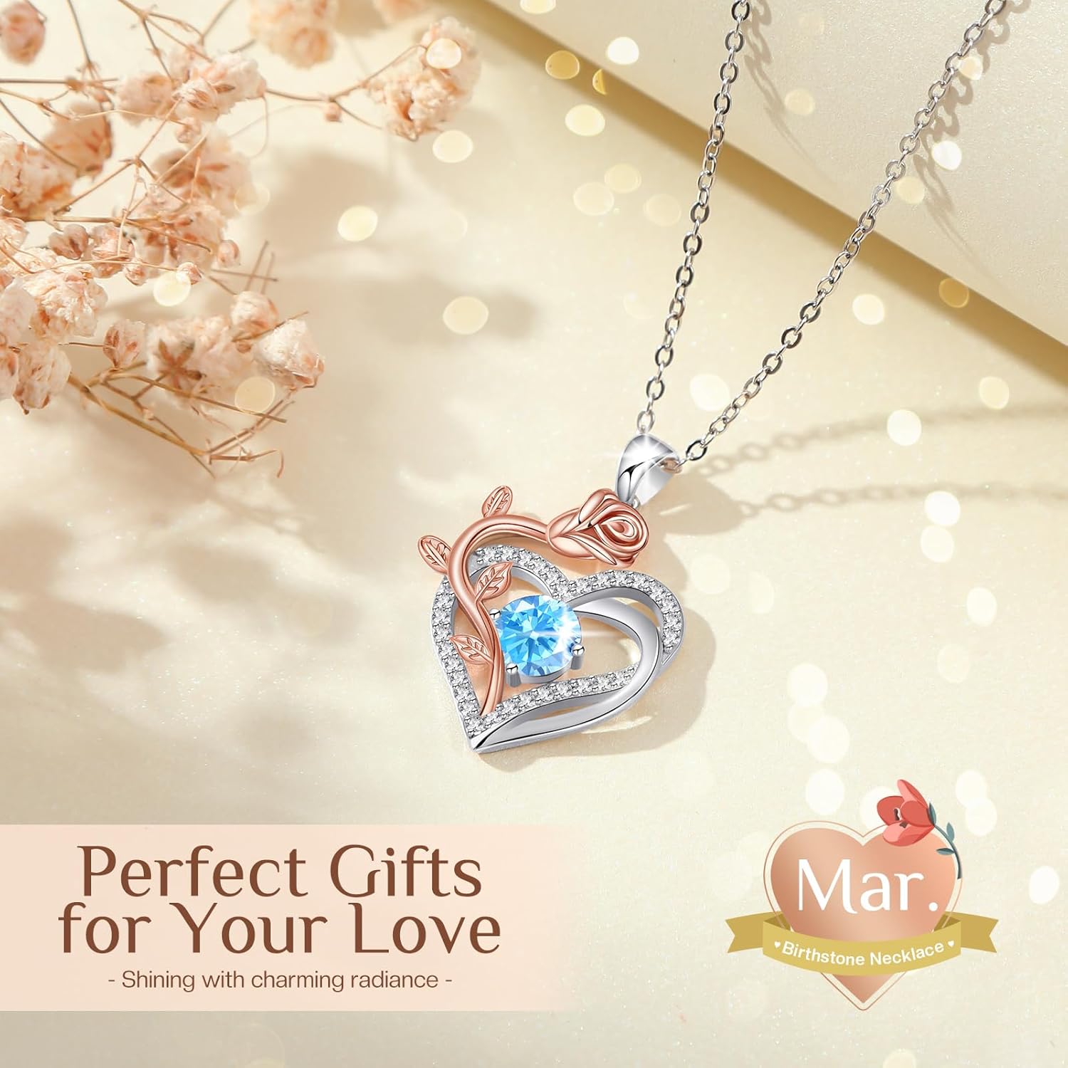 moshen Rose Heart Necklace for Women Sterling Silver Birthstone Pendant - Gift for Women Mom Wife Girlfriend daughter Best Friend - Image 3