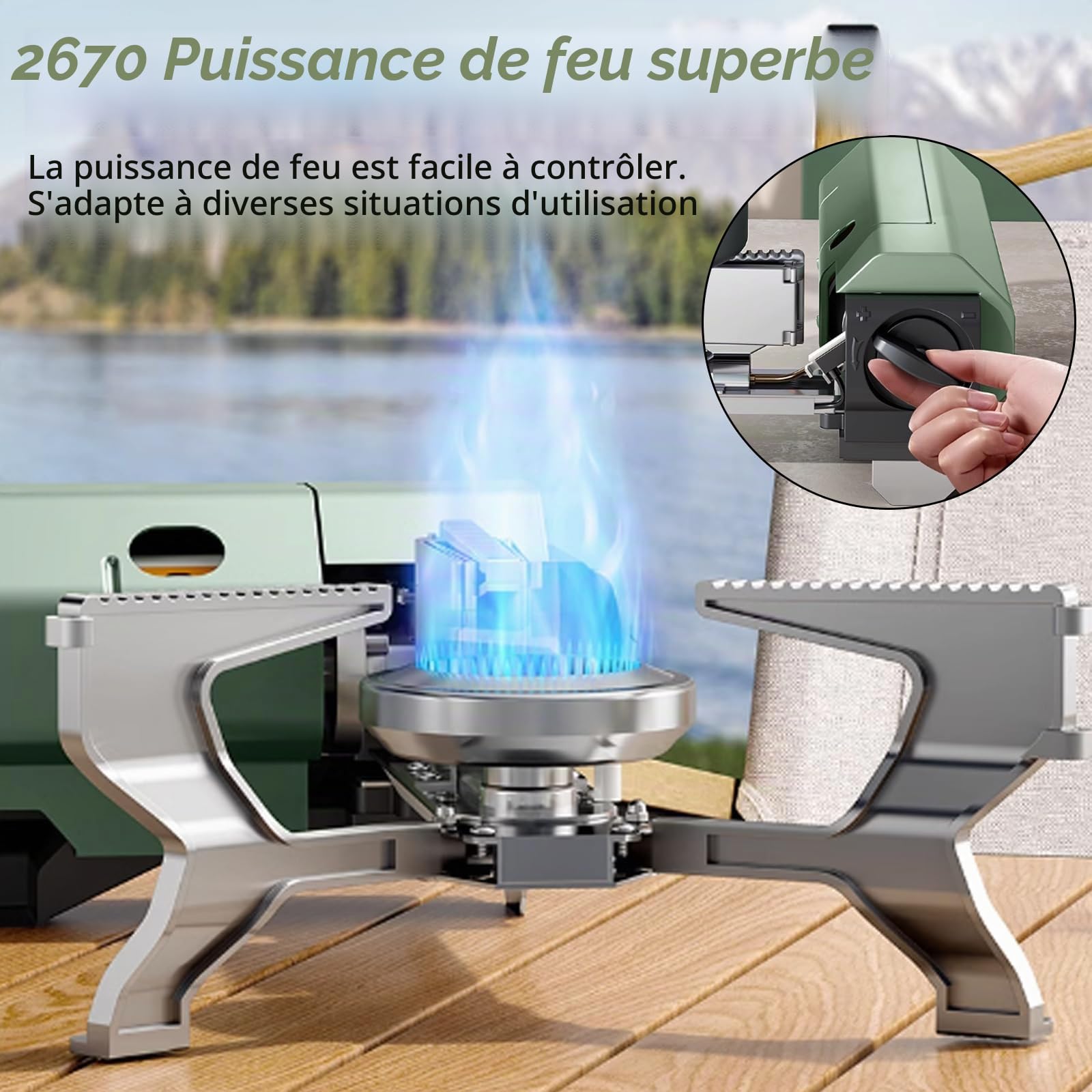 Réchaud Camping, Réchaud à Gaz Camping Pliable Cuisinière à Gaz Portable D'extérieur Cuisinière à Gaz Avec Allumage Piézo Avec Pare-Brise Pliable En Aluminium Pour Camping(Sans Cartouches Gaz)