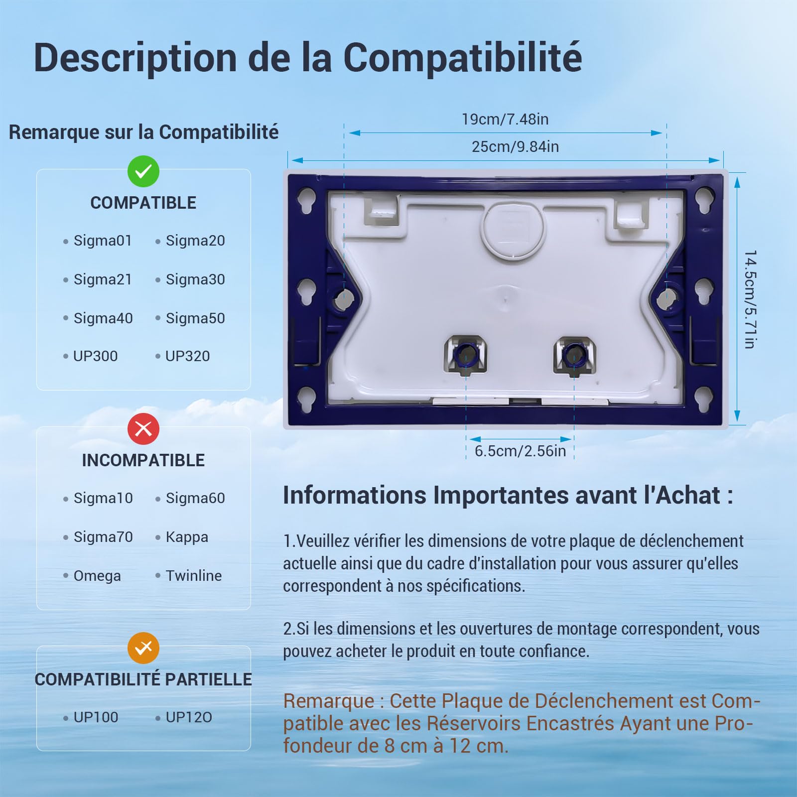 Plaque De Commande WC Suspendu,Chasse D'Eau,Bouton Poussoir,Déclenchement,Compatible Avec Geberit Sigma 01 20, 30,UP300 & UP320,Double Flushing,Modèle 115770115,245 × 164 Mm (Chromé brillant)