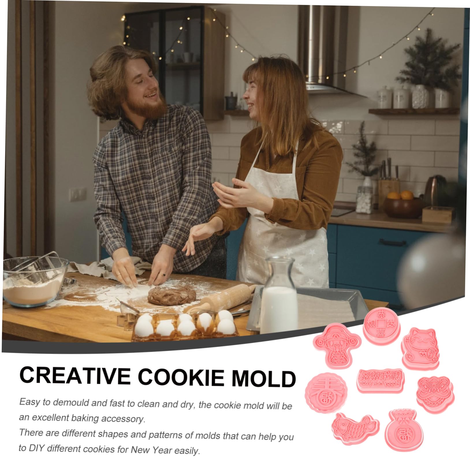 TOPBATHY 32 Pièces Pochoirs Du Nouvel An Biscuit Pratique Moules à Biscuits Décoratifs Biscuits Faits Maison Coupeurs De Gaufrage D'animaux Emporte-pièces Réutilisables Plastique Rose