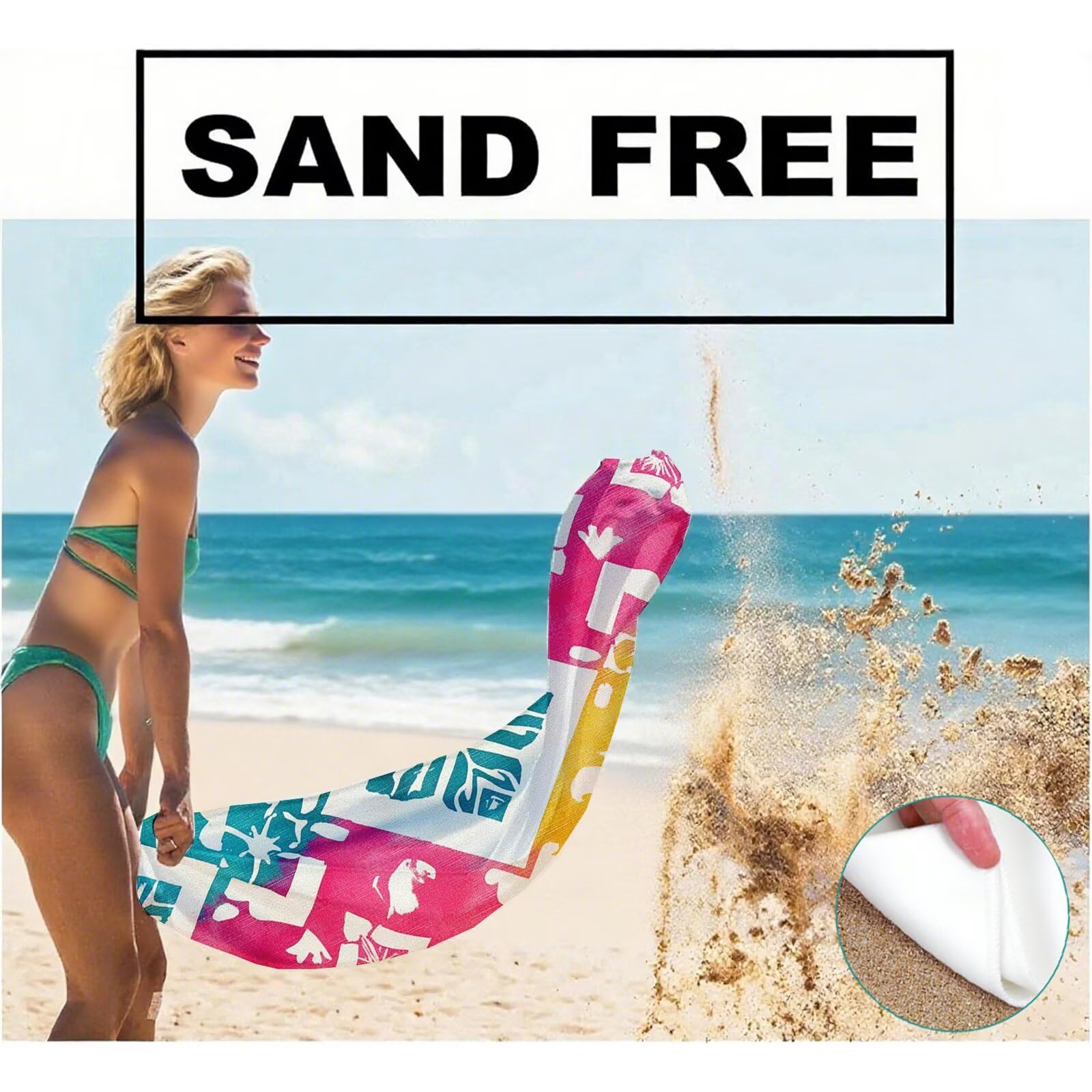 Mikrofaser Strandtuch 180x90 cm, Strandtuch Retro Sandfrei, Schnelltrocknendes und Strand Sonnenschutz Funktion Mikrofaser Handtuch groß für Badezimmer Strand Schwimmen Camping Strand Zubehör Q-161