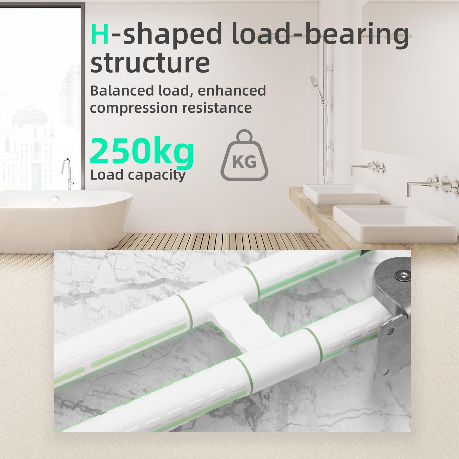 Maniglione Bagno Disabili,Maniglia Doccia Anziani,WC stand-up,70cm Maniglione per Doccia,Supporto Pieghevole Disabili,Acciaio Inossidabile,Supporta 250 kg,Bianco