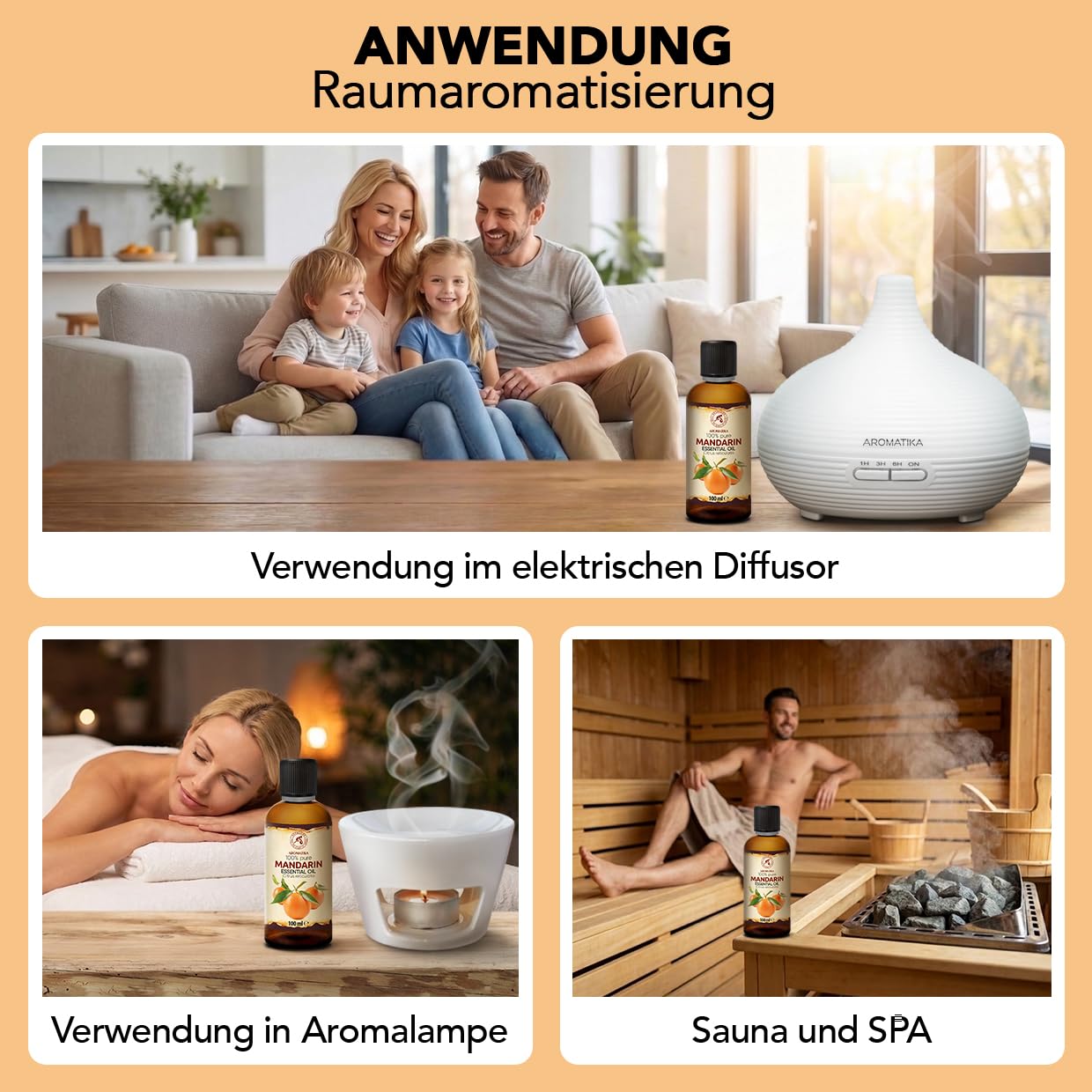Ätherisches Süßorangenöl & Mandarinenöl 2x100 ml – für Diffusers | Für Diffusers und Duftlampen; Aromakerzen; Lufterfrischer; Seife; frischer Zitrusduft; Raumfrische; mit angenehmem Duft