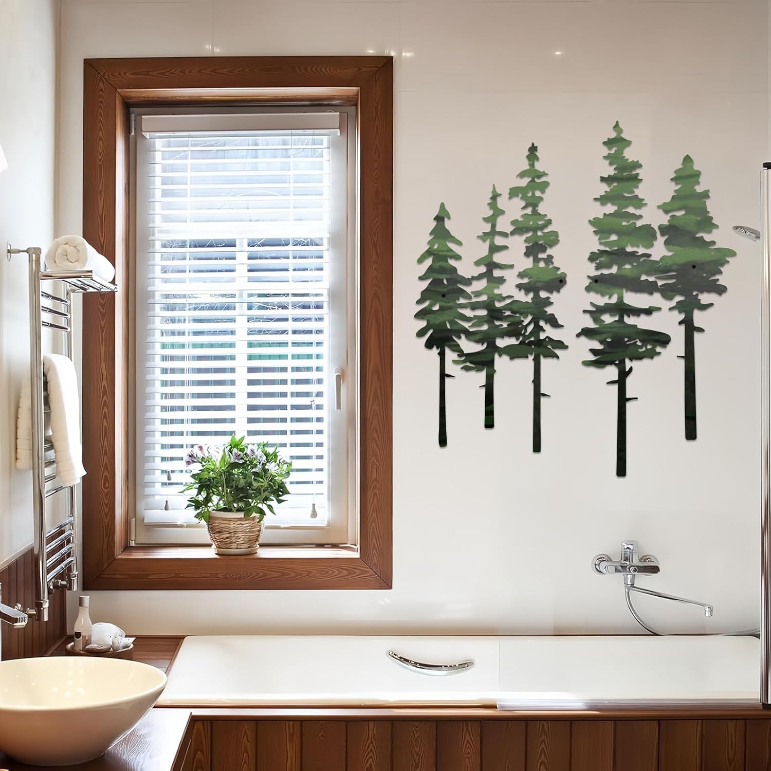 ESTART Metal Pine Tree Wall Art, Metal Tree Wall Decor