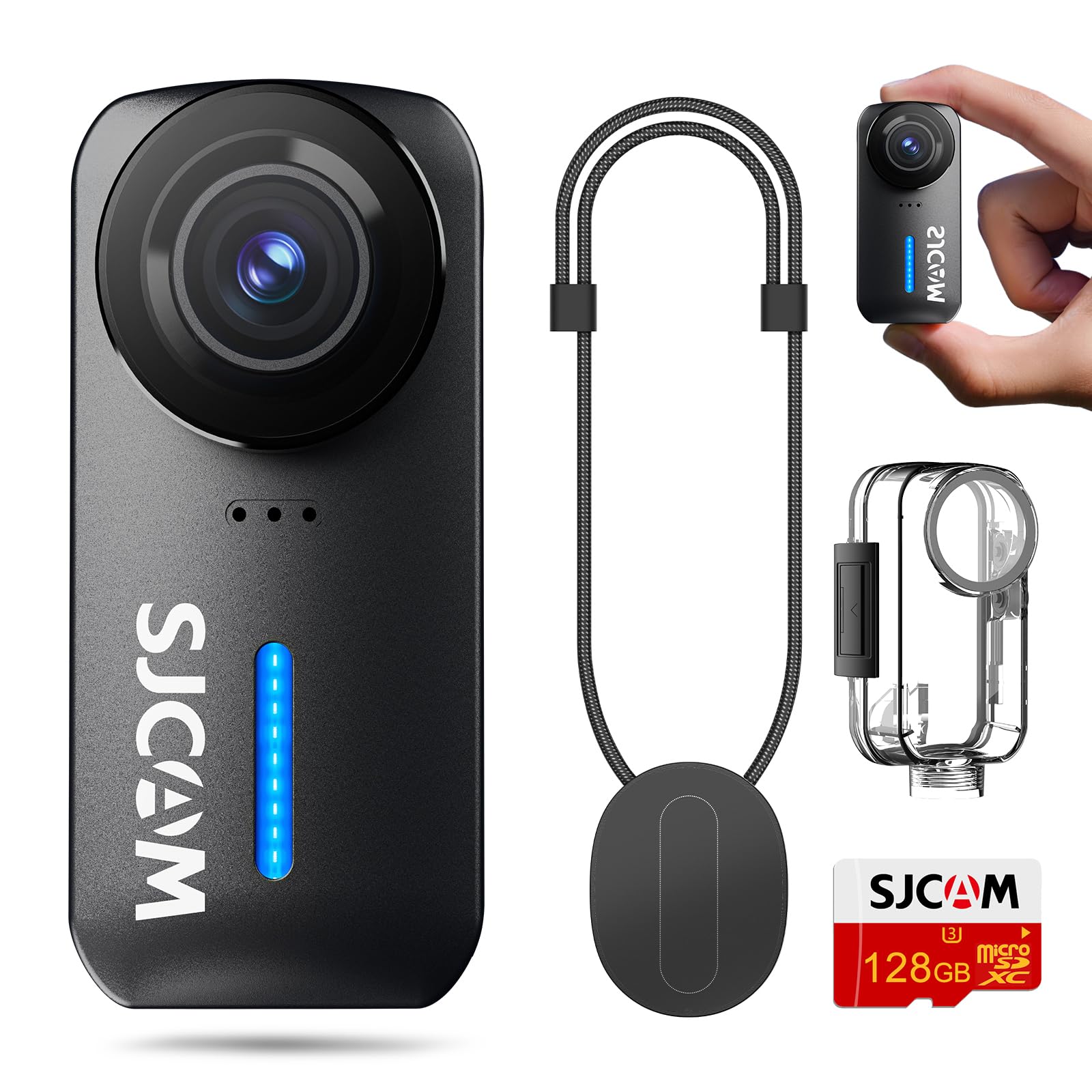 SJCAM C110Plus - Mini fotocamera magnetica per il corpo, 4K 170° Fov|128 GB card Bodycam con registrazione audio e video, stabilizzazione a 6 assi, zoom 8x, videocamera tascabile impermeabile 30 m