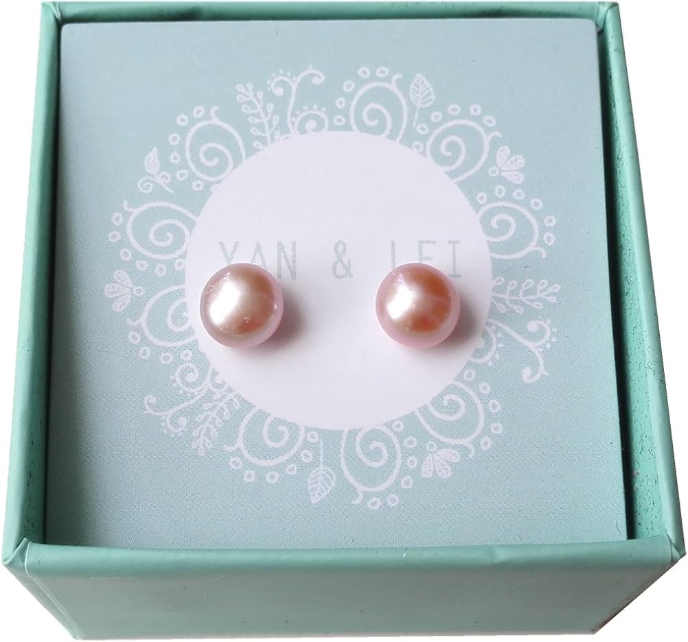 YAN & LEI Sterling Silver 6MM Freshwater Cultured Pearl Button Stud Earrings - Handpicked AAA Quality