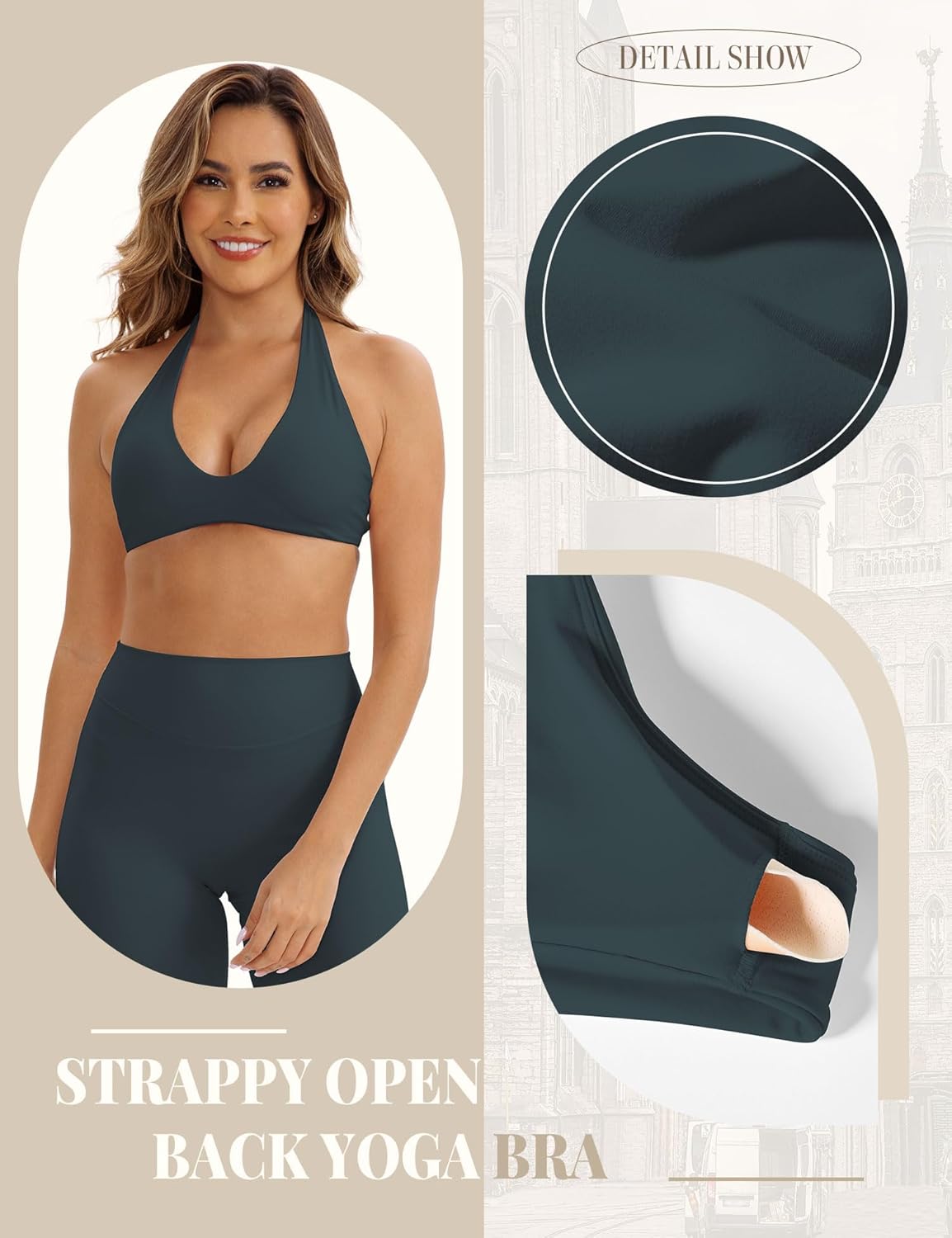 Halter Sports Bra for Women Longline Strappy Open Back Yoga Bra Removable Cups Workout Gym - Image 2