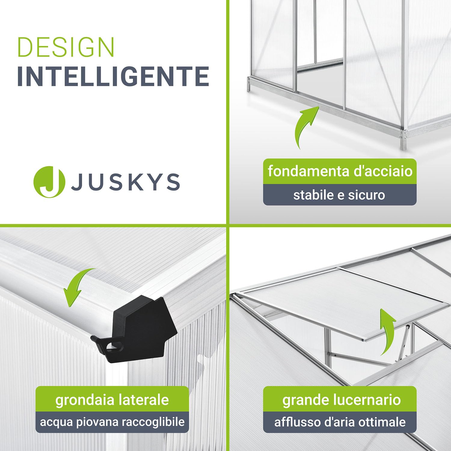 Juskys Serra in alluminio con fondazione 4,75 mq - 190 × 253 cm - 1 finestra sul tetto e porta scorrevole - pannelli da 4 mm - serra da giardino per piante