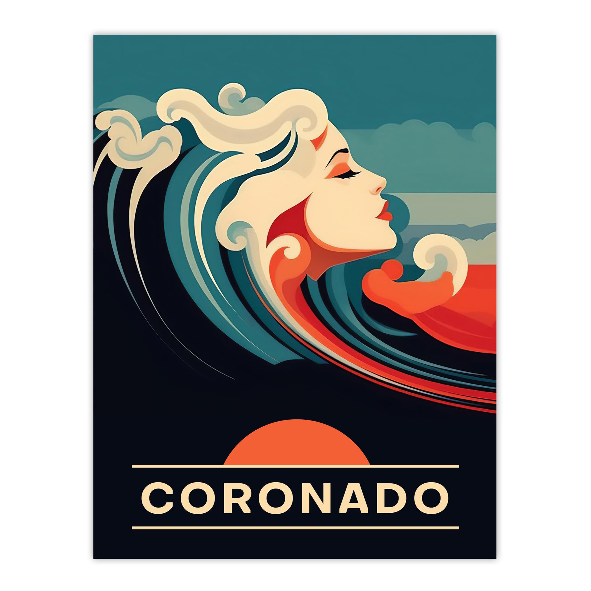 Artery8 The Seaside Calls Coronado Beach California USA Sunset Woman of the Waves Sea Siren Ocean Extra Large XL Wall Art Poster Print