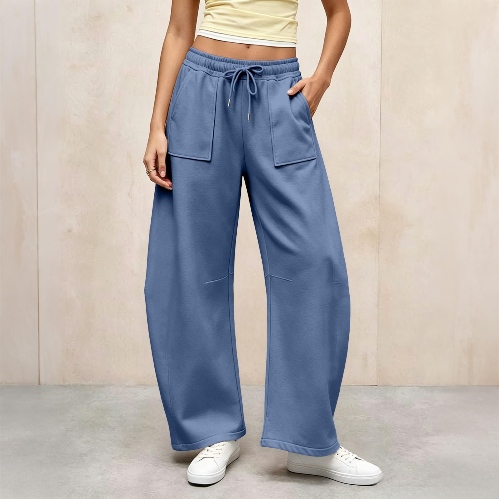 Pantaloni Tuta Donna Pantaloni a Gamba Larga con Elastico in Vita Pantalone Jogger con Coulisse Comodi Pantlone Cotone Morbidi Pant Baggy Tinta Unita Pants Lunghi per Allenamento Jogging Fitness