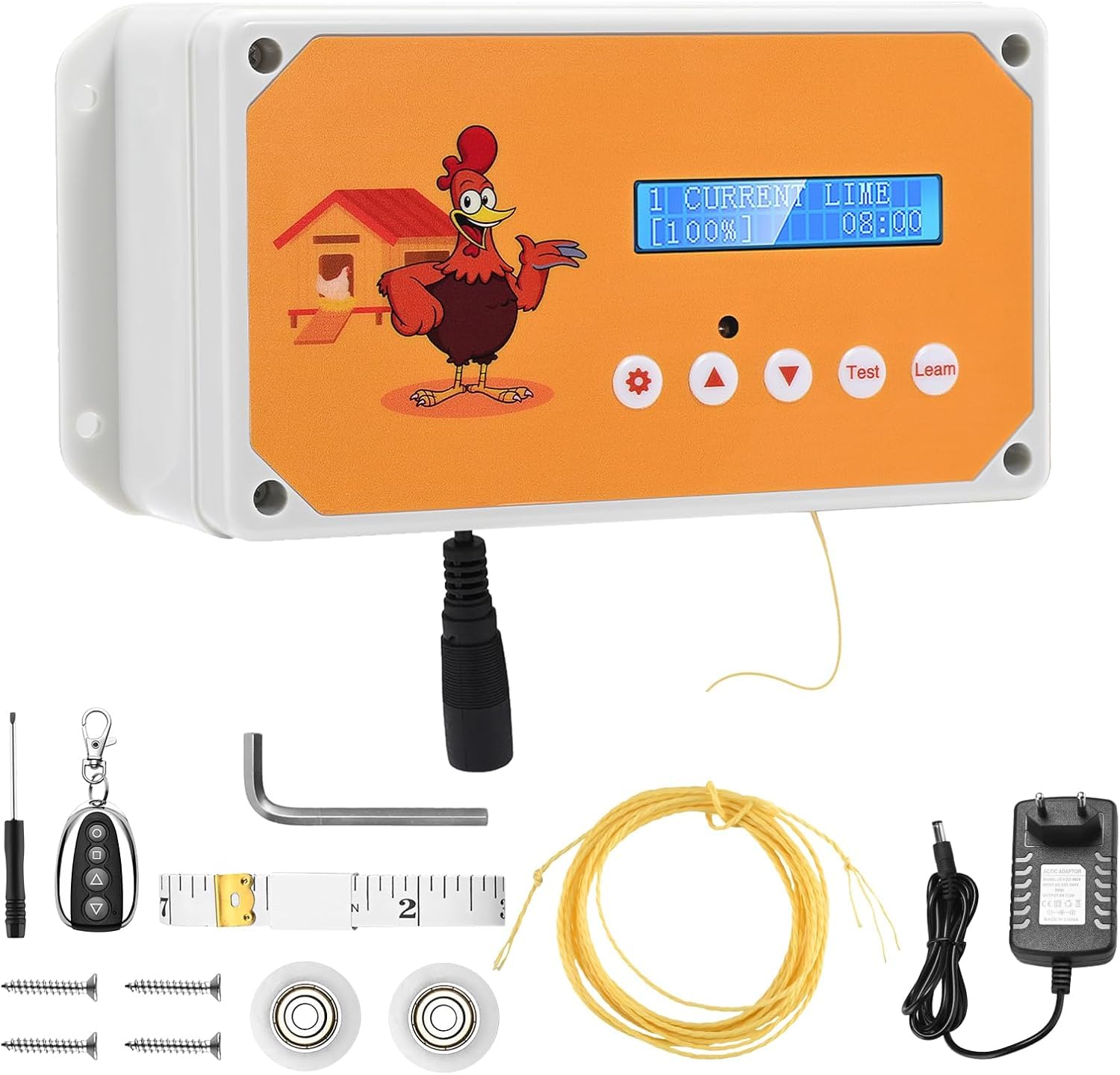 Automatische Hühnerklappe,Elektrische Hühnerklappe mit Timer und Fernbedienung, Hühnerklappe Automatisch Batterie oder Netzbetrieb, Hühnertür Automatisch für Sichere Hühnerhaltung, Ohne Tür（Orange）