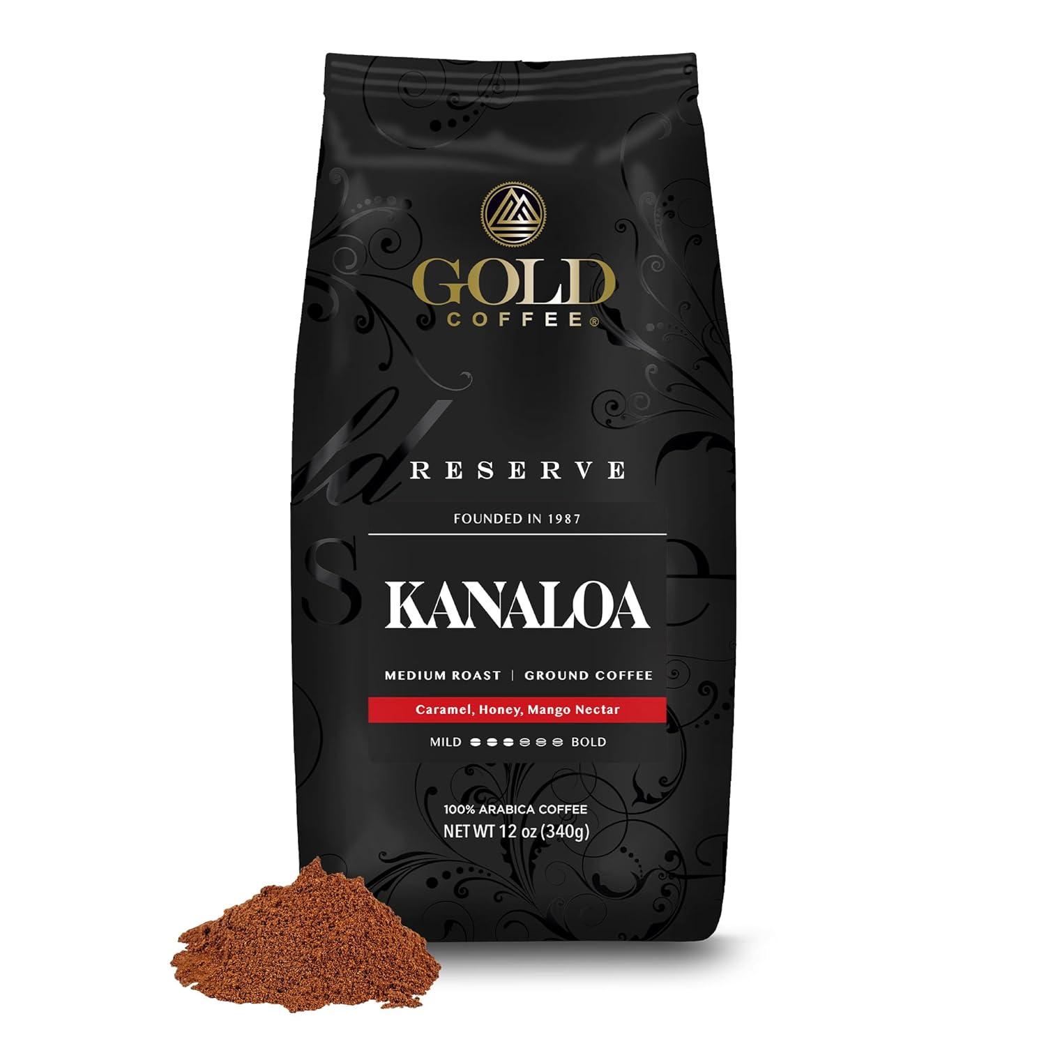 Gold Coffee | Kanaloa Premium House Blend, Medium Roast, Ground |100% Arabica Coffee, 12 Oz