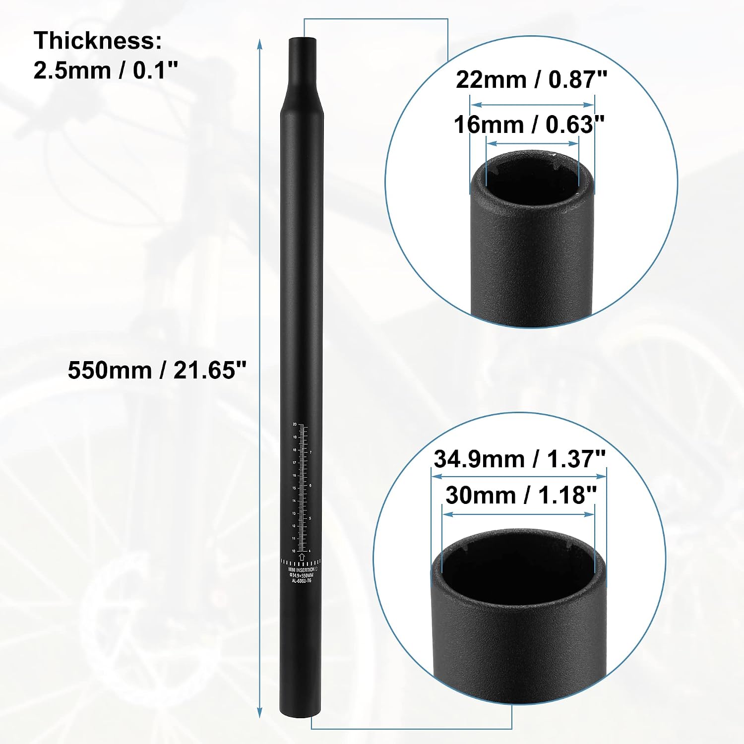 X AUTOHAUX Bicycle Seat Post Aluminum Alloy Seat Tube with Scale Mark Black Universal for MTB Mountain Bike
