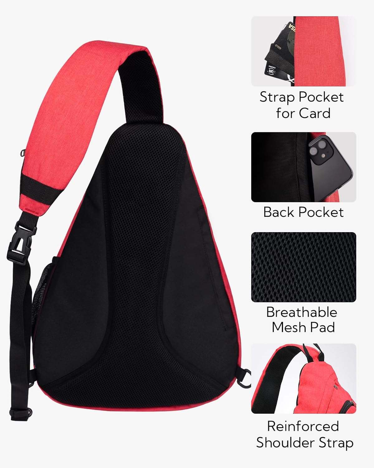 WATERFLY Sling Bag Crossbody Backpack: Over Shoulder Daypack Casual Cross Chest Side Pack (Large, Red) - Image 5