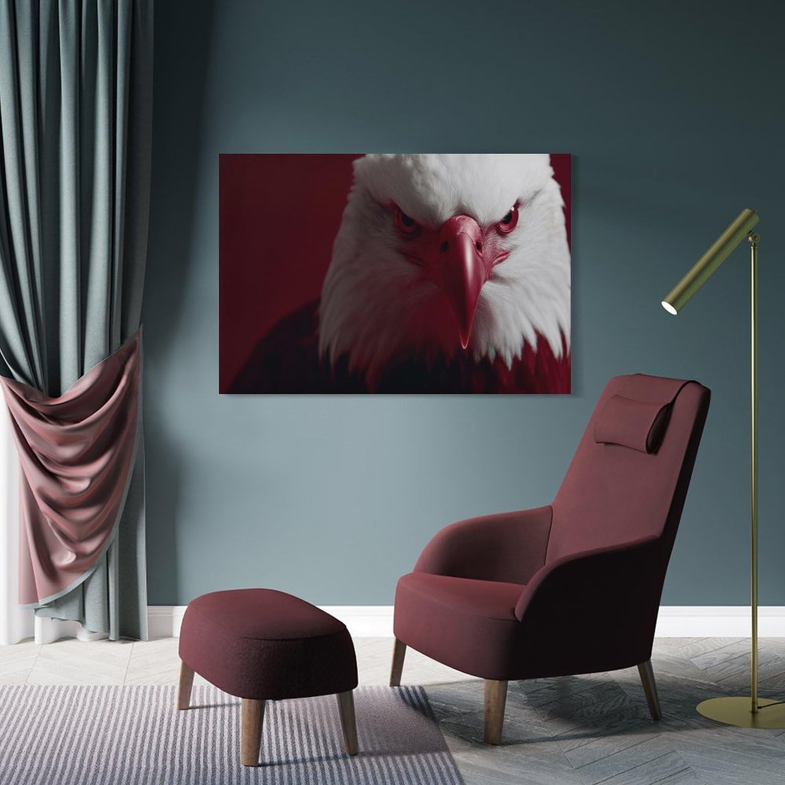 Junmoney Frame-Style-14 Home Decor Wall Art Eagle Portrait With Red Lighting, 08X12inch(20X30cm), For Hallway, Bedroom Or Modern Interiors, Gift Idea For Housewarming And Birthdays