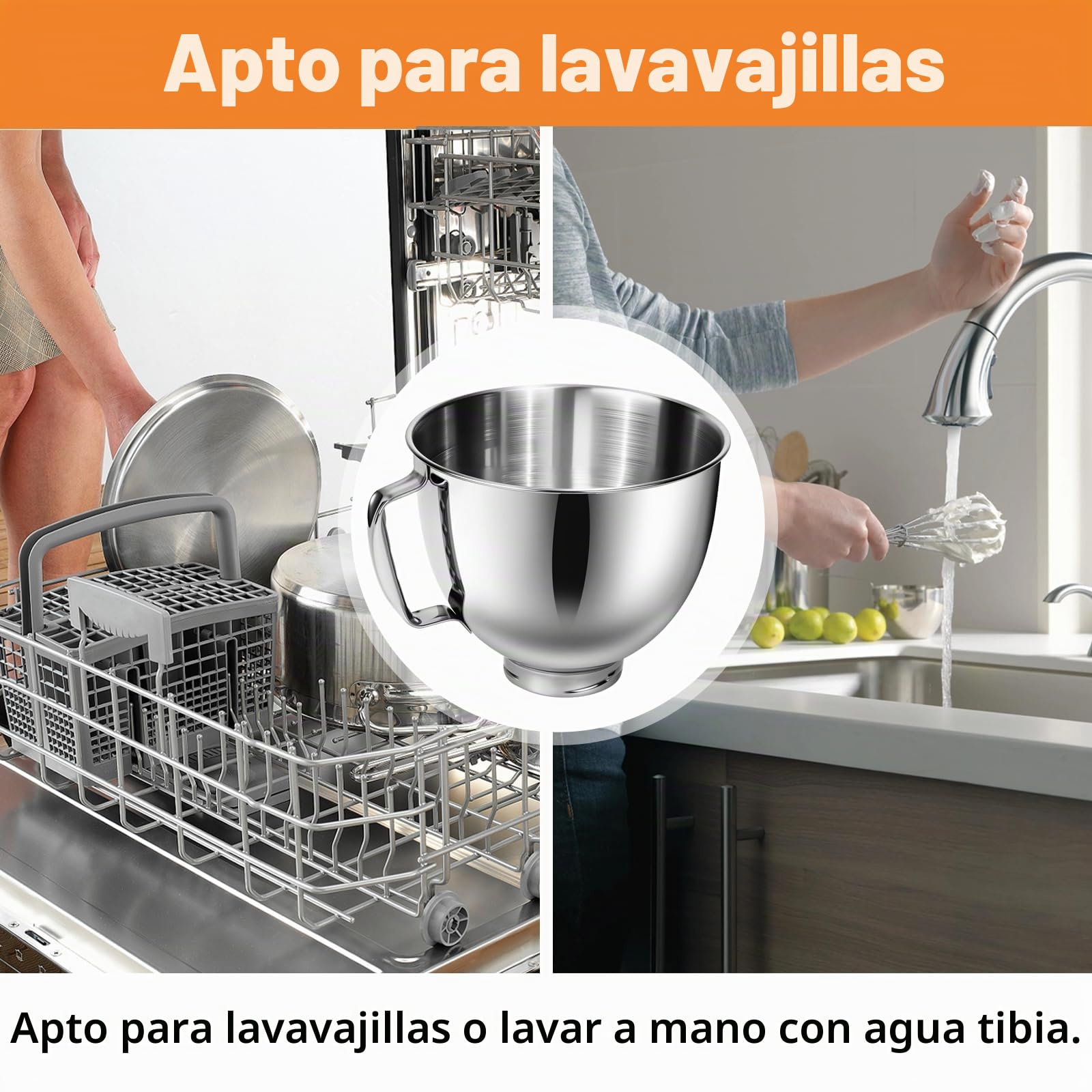 Bol de Acero Inoxidable para Batidora de Pie Kitchen Aid de 4.5-5 Cuartos, Compatible Con Los Accesorios para Batidora Kitchen Aid