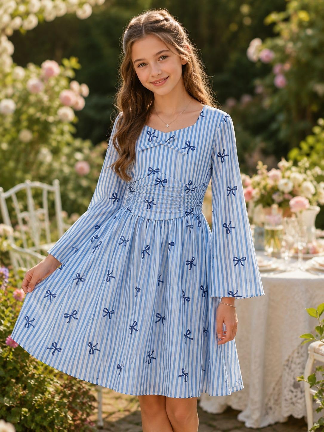 Girls Long Sleeve Boho Dresses Flower Teen Dress 7-14Y image 3