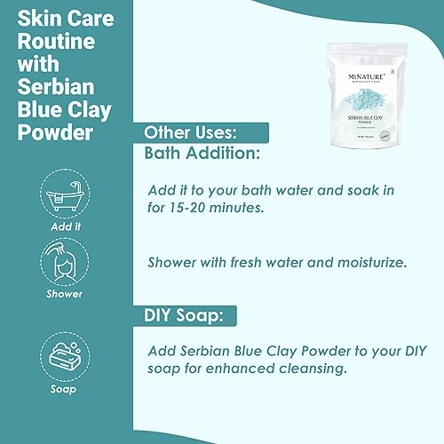 Miniatura 8 de minature Polvo azul serbio, 8.01 oz (8 onzas), arcilla cámbrica para máscaras faciales, cuidado del cuerpo y el cabello, mascarillas faciales y