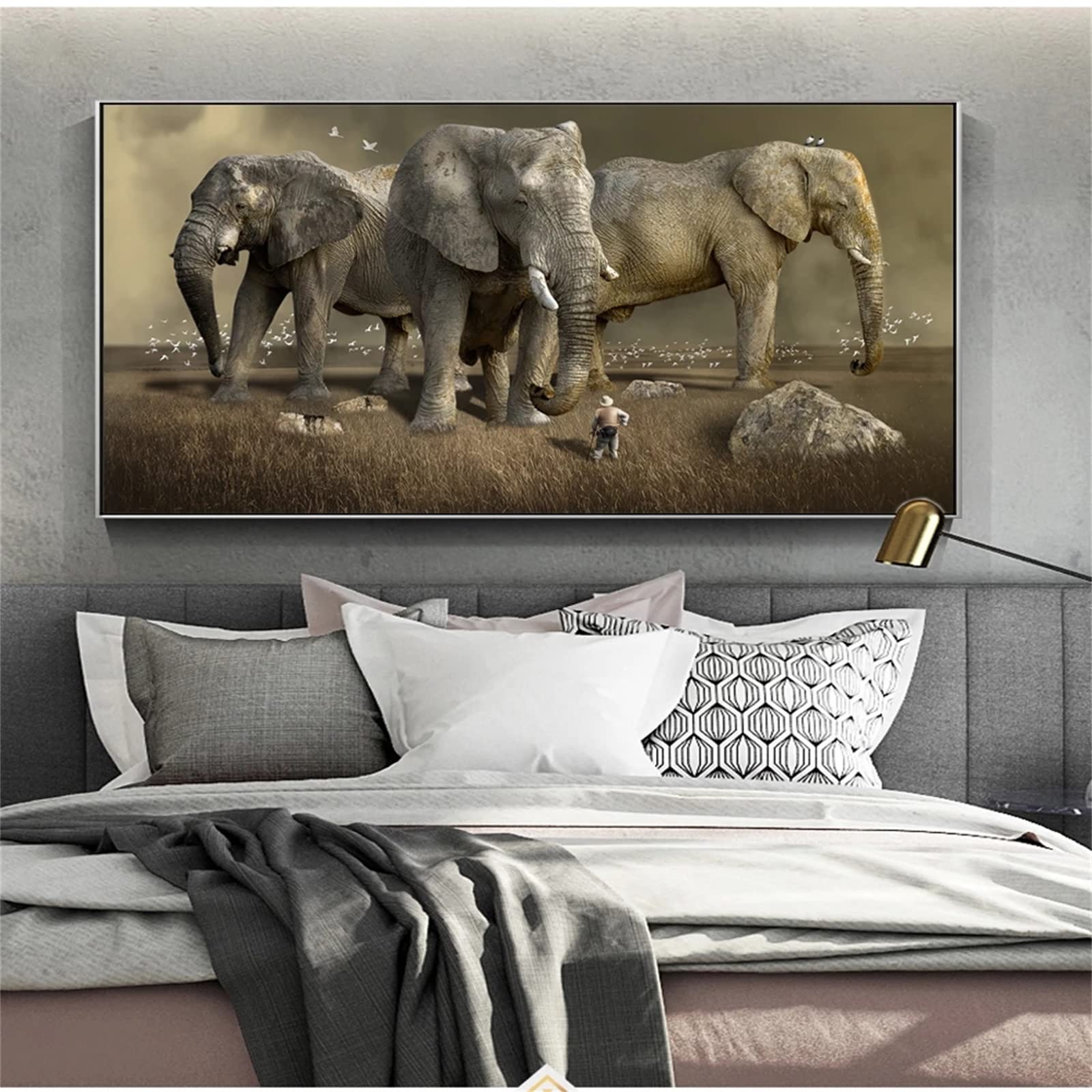 Diamentowa sztuka trawa słoń diamentowy obraz duże zestawy do haftu krzyżykowego dla dorosłych 50 x 100 cm / 20 x 40 cali, DIY malowanie diamentami 5D po numerach dla dzieci, pełne wiertło kryształ haft dekoracja ścienna na płótnie