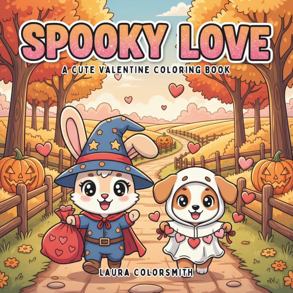 Spooky Love - A Cute Valentine Coloring Book: Spooky-Cute Valentine Coloring Pages Featuring Sweet Animals, Creepy Characters, and Groovy Love Vibes (Coloring book for Valentine)