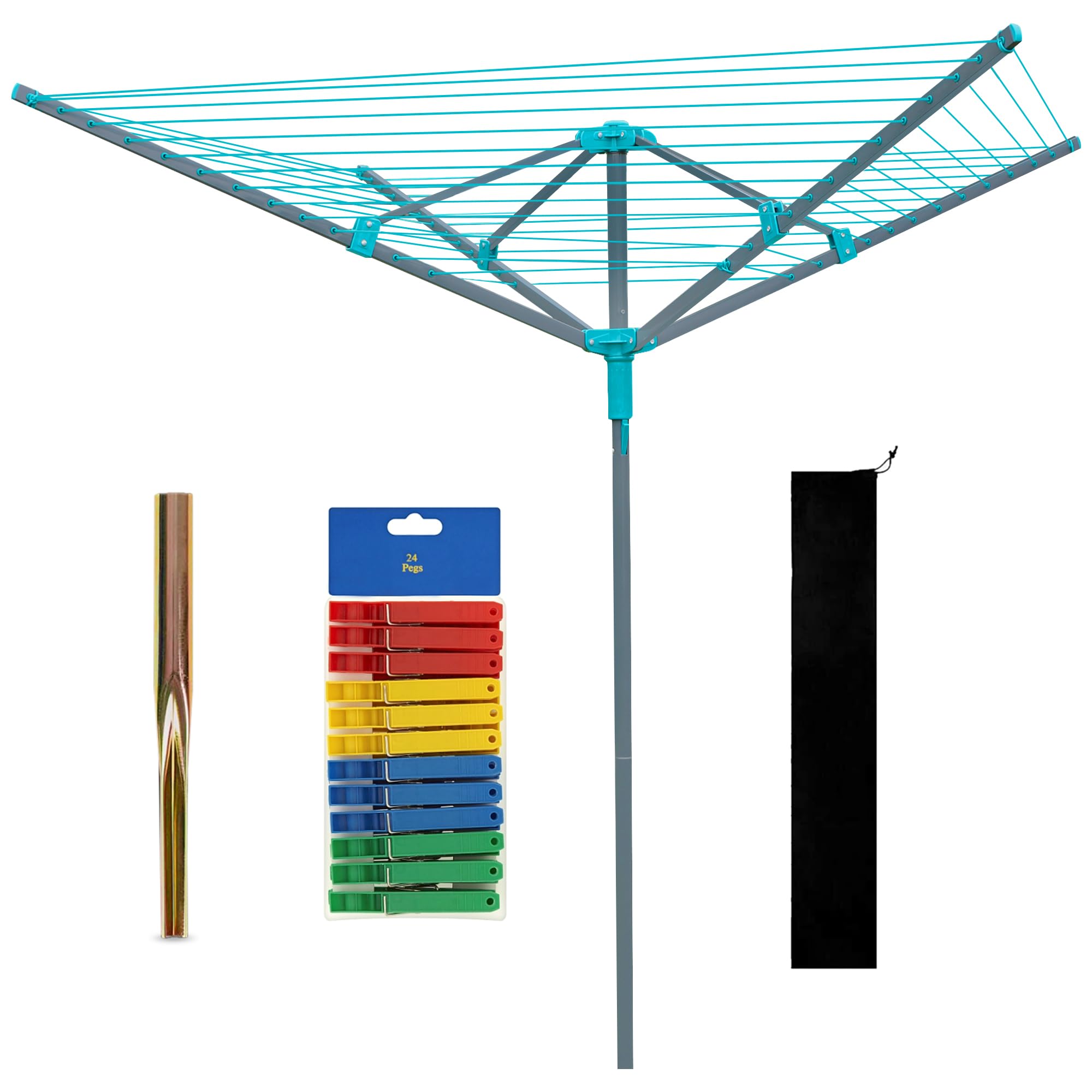Crystals 4 Arm 50M Cloth Airer Heavy Duty Rotary Washing Line Clothes Airer Outdoor Garden Dryer With Free Ground Spike + Cover, Grey