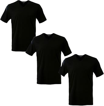 Mens V-Neck T-Shirt 3 Pack, 100% Combed Cotton Short Sleeve Tees, Soft Prewashed Preshrunk Regular Fit Casual Basic