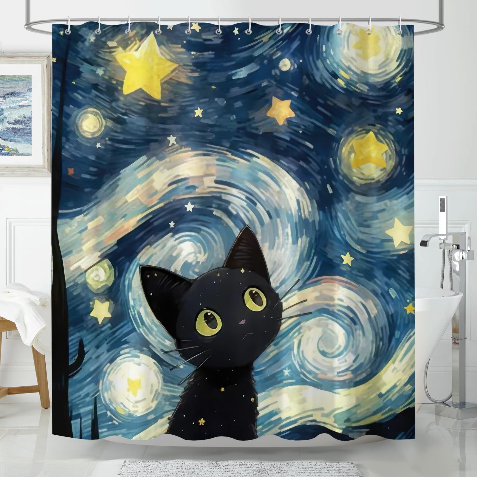 Rideau de bain chat artiste 180x180 pour créer une ambiance cocooning sous la douche