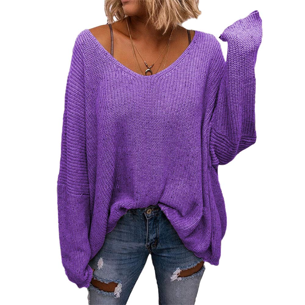 BZB Damen-Pullover, V-Ausschnitt, langärmelig, Strick, locker, übergroßer Pullover