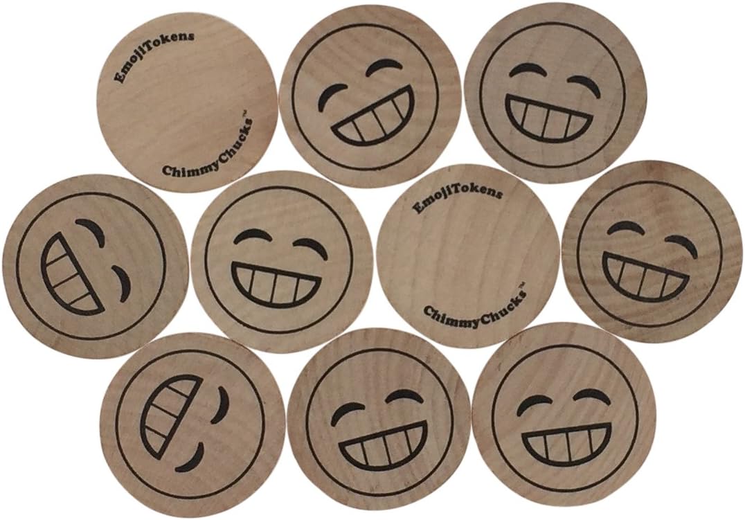 EmojiTokens 1-1/2" Wood Emoji Emoticon, 50 pcs (Grin)