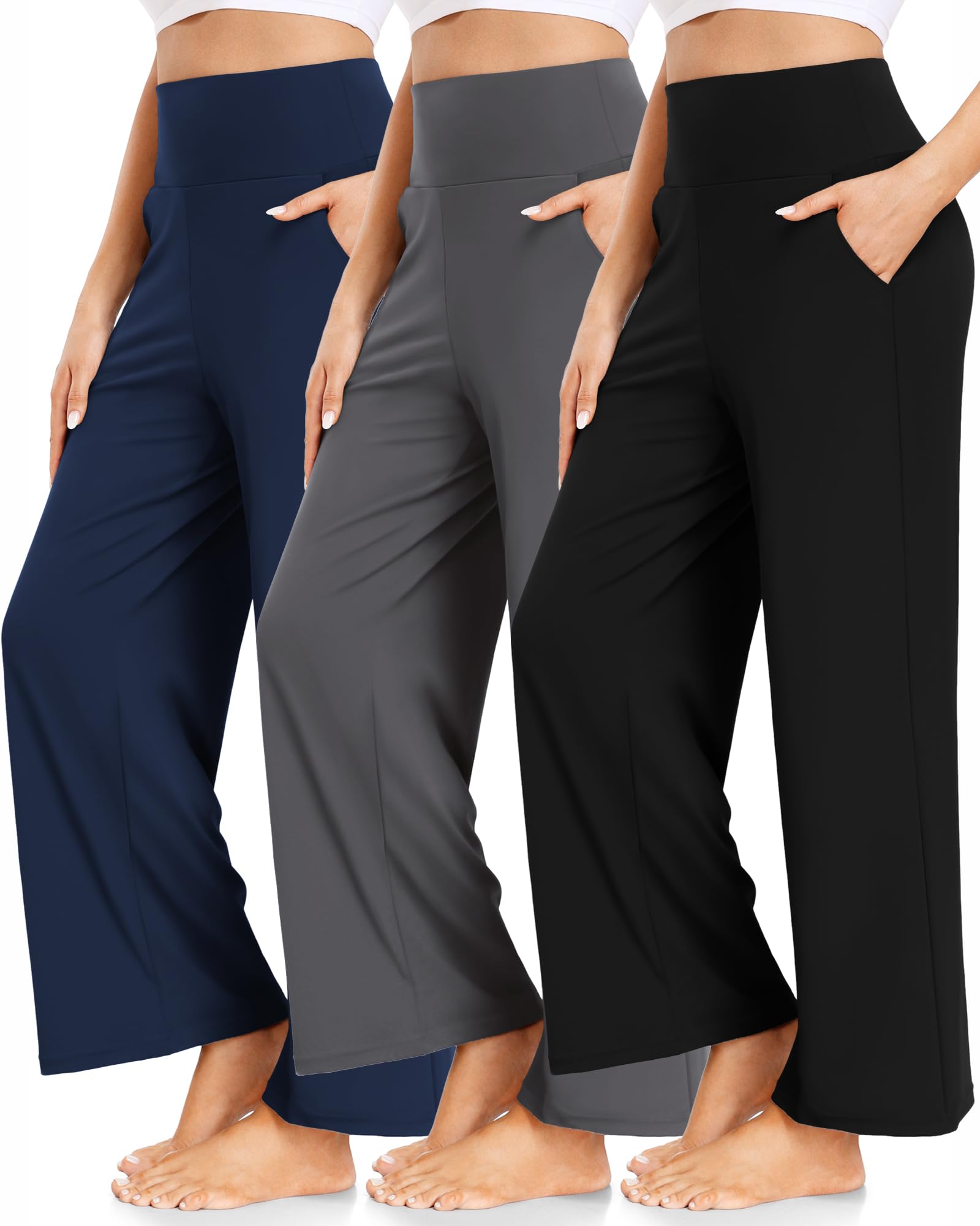 FULLSOFT 3 Pack Women's Wide Leg Yoga Pants Comfy Loose Sweatpants High Waisted Lounge Casual Pants with Pockets