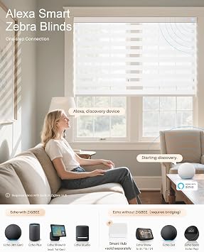 Smart Zebra Blinds for Windows, Alexa Electric Blinds with Remote Control, Automatic Blinds for Indoor Windows Light Filtering and Privacy Protection (85W x 183H CM, White)