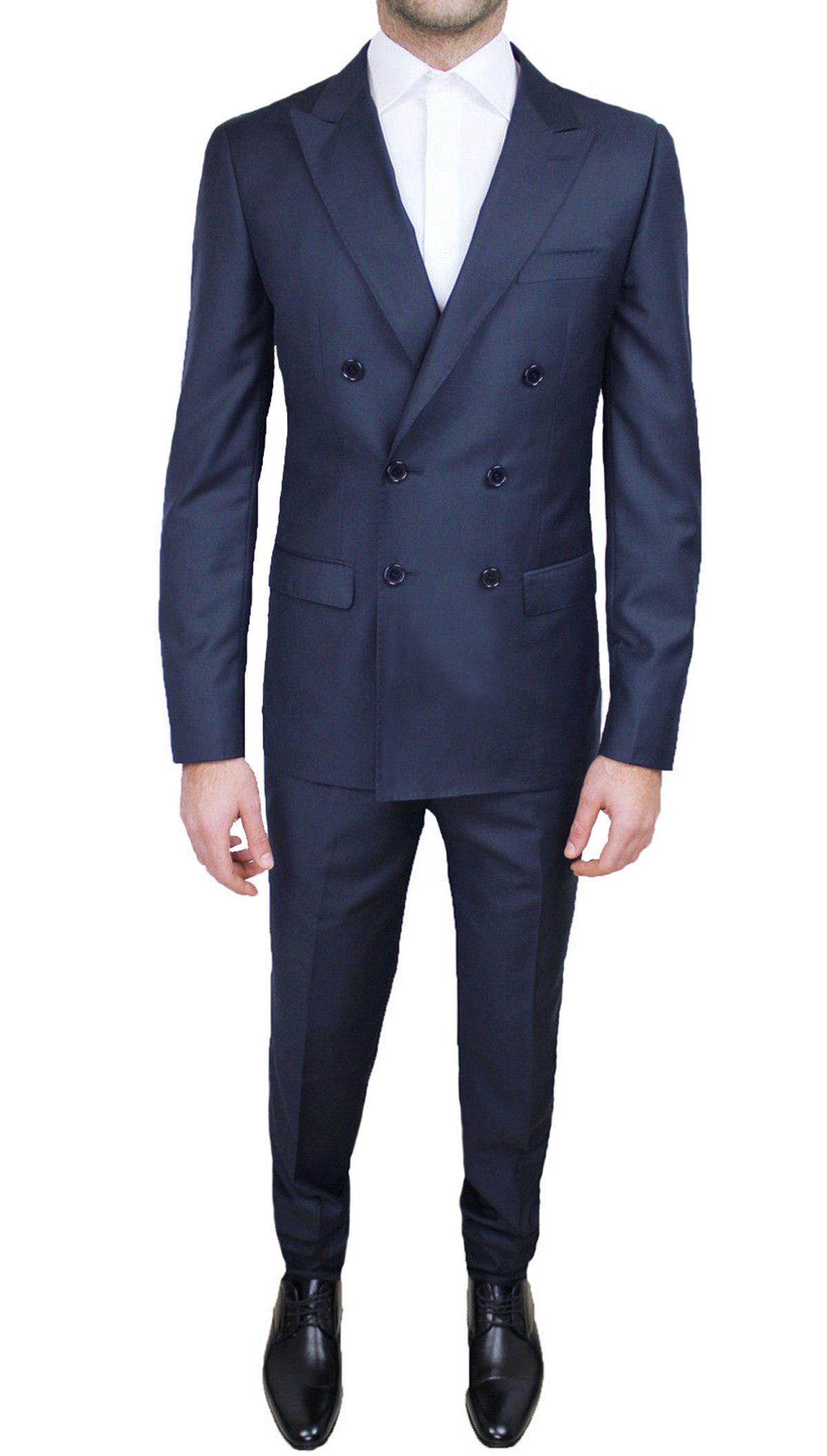 Abito Completo Alta Sartoria Uomo Doppio Petto Blu Scuro Navy Marine Elegante Cerimonia