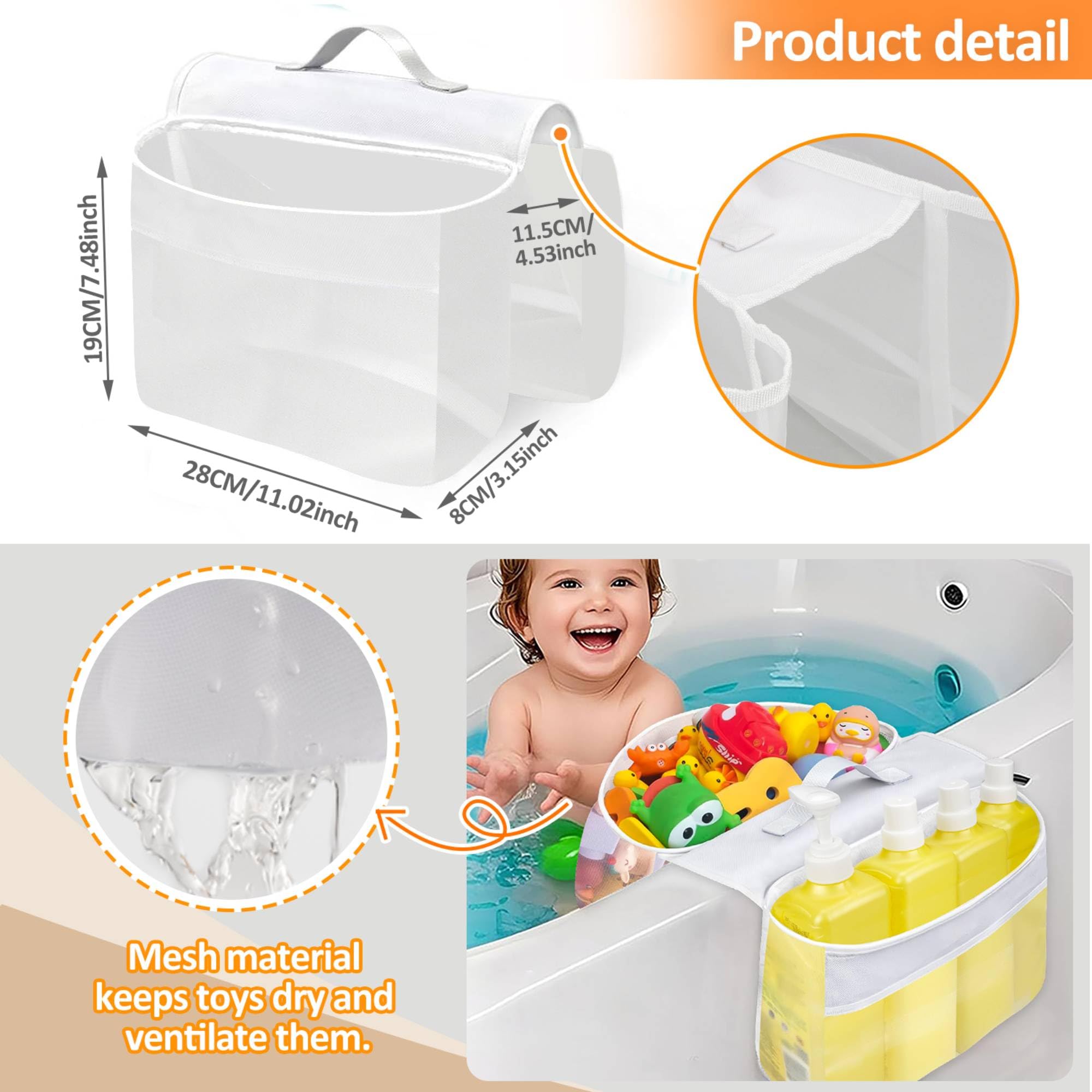 2 Filets De Rangement Pour Jouets De Bain Enfants - 37 X 37 Cm, Polyester, Accroche Murale, Transparent, Pliable