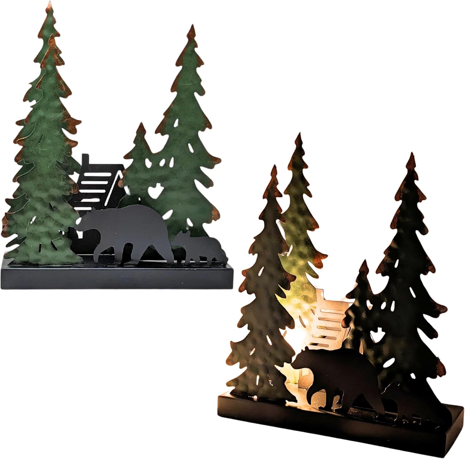 Black Bear Metal Night Light – Set of 2 Rustic Bear Silhouette Lamps, Warm Ambient Lighting for Woodland, Cabin, Lodge, Cozy Wildlife Bedroom Living Room Décor, Thoughtful Gift for Nature Lovers