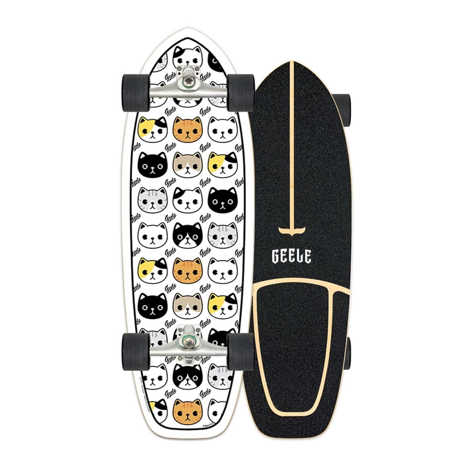 Surf Skateboard And Carving Truck Portable Small Fish Board 7 Layer Maple Board Adult Teenager Mini 29 Inch Cruiser Retro Skateboard Boy Skateboard 6 To 12 Outdoor Sports Gym (Type : Meow)