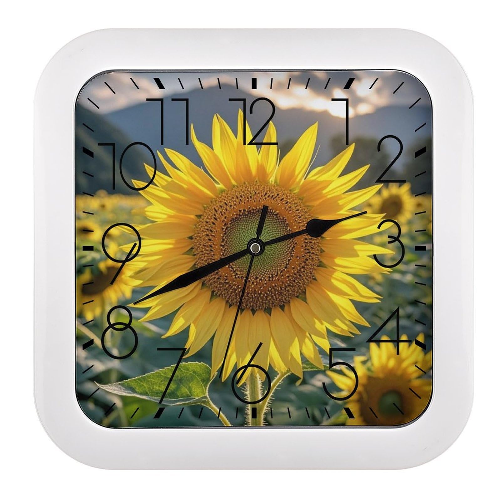 LZQPOEAS The Most Beautiful Sunflower Wall Clock Fashionable Versatile Silent Wall Clock Simple Elegant Non Ticking Analog Clocks Easy to Install Square Modern Clocks for Home Decoration
