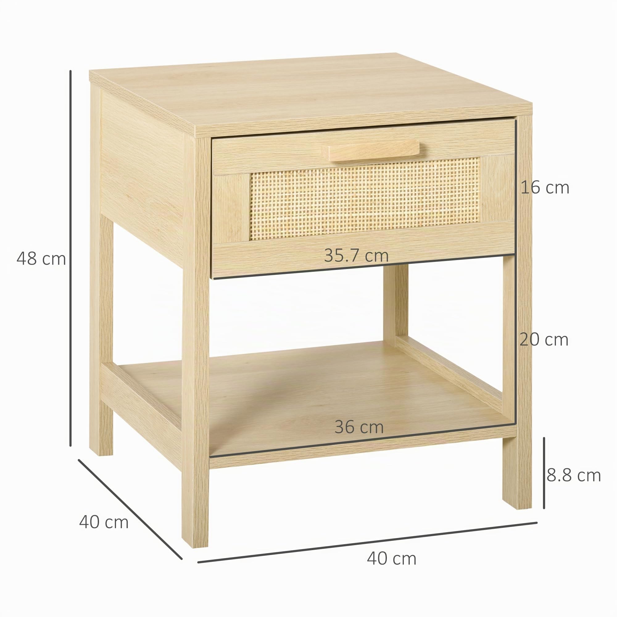 HOMCOM Comodino Moderno in MDF, Comodino con Cassetto e Ripiano Inferiore Portaoggetti, 40x40x48 cm, color Legno