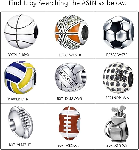 Miniatura 4 de Dije de fútbol de plata de ley 925 para pulsera Pandora - Regalo de cumpleaños de pelota deportiva (B)