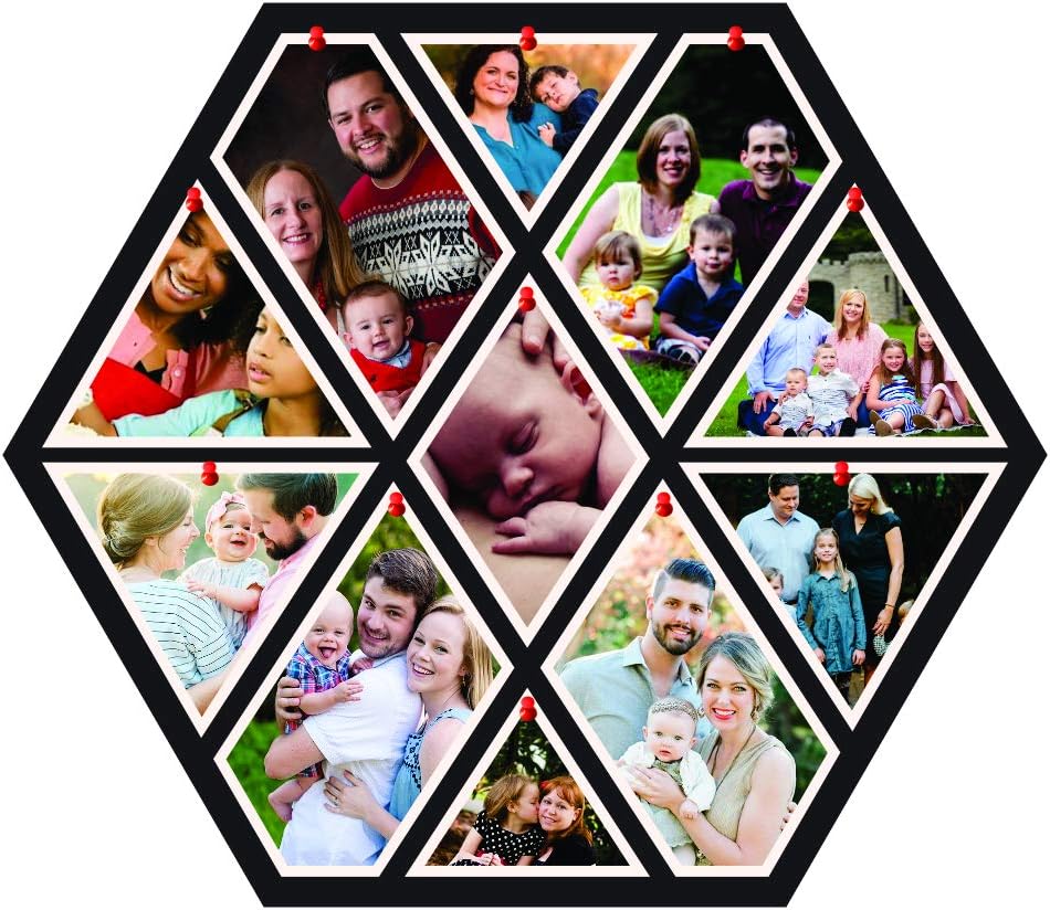 Marine Pearl 19 Inch Multifunctional Hexagonal Pin Up Photo Frames Wall Collage Soft Board for Home & Office (Black)